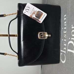 Dior 1970s Black Leather 2 way Handbag w/Turn-Lock Highly Collectable/Rare Bag